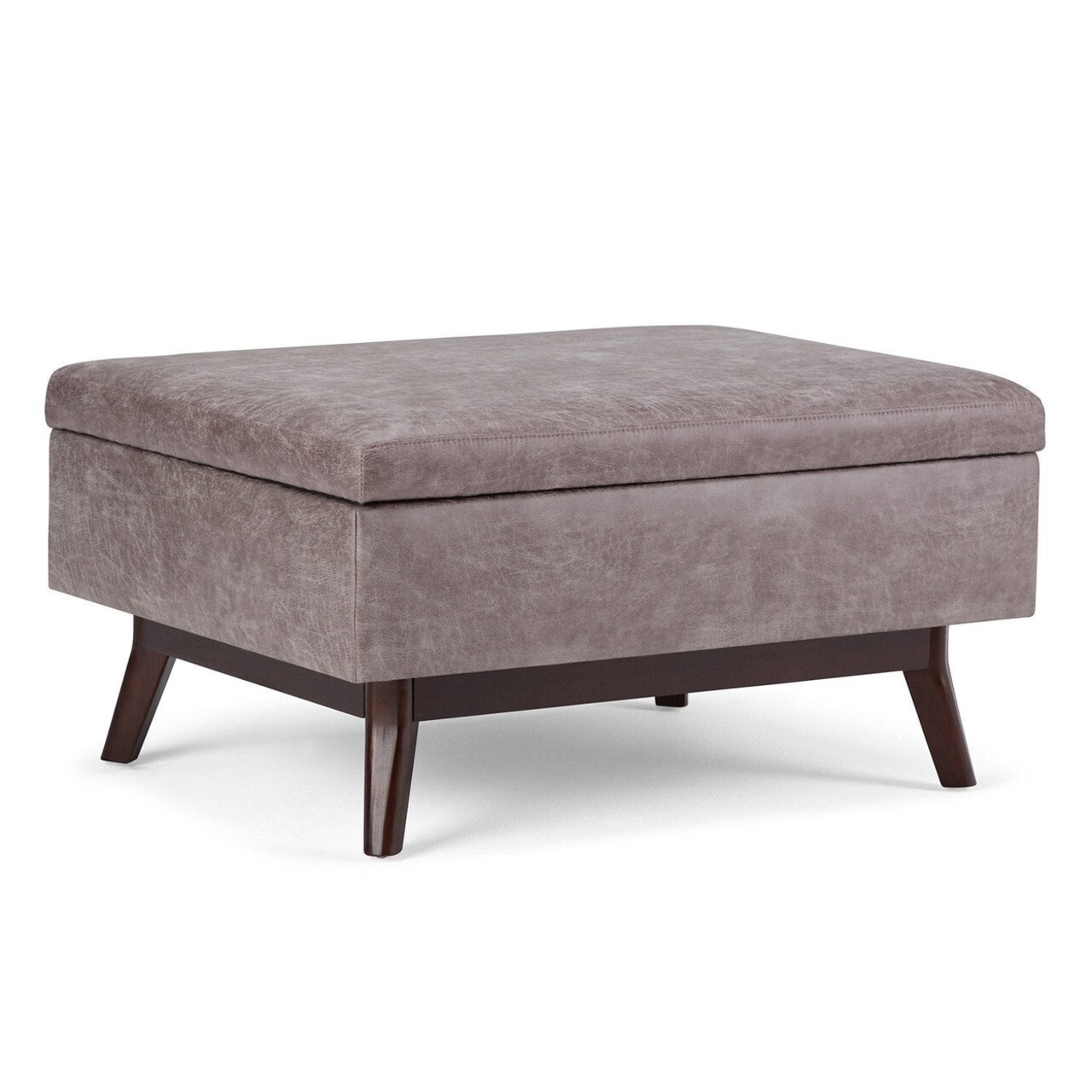 Simpli Home Owen Small Coffee Table Ottoman in Distressed Vegan Leather